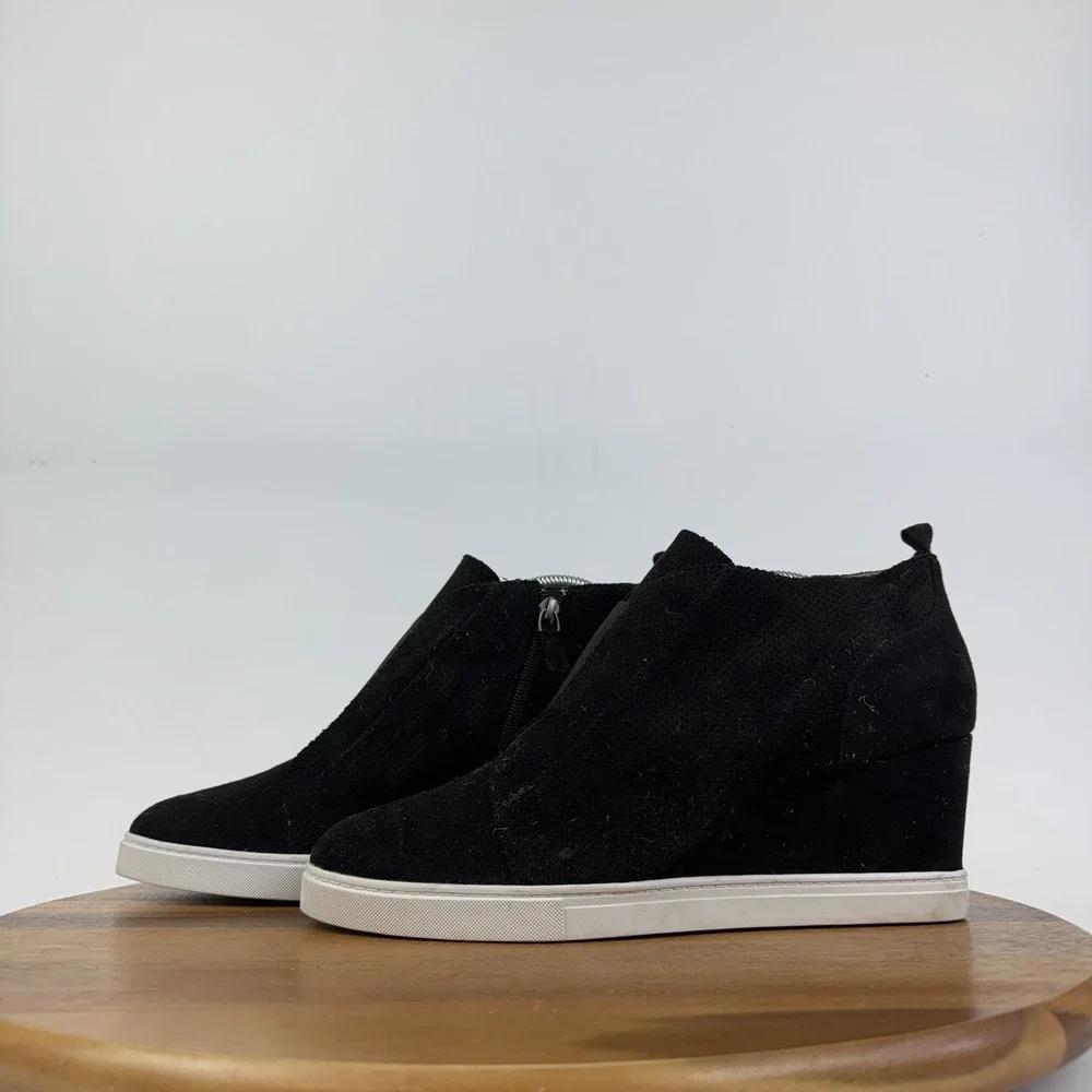 New Womens Linea Paolo Felicia Black Leather Hidden Wedges Sneaker Boots Size 12